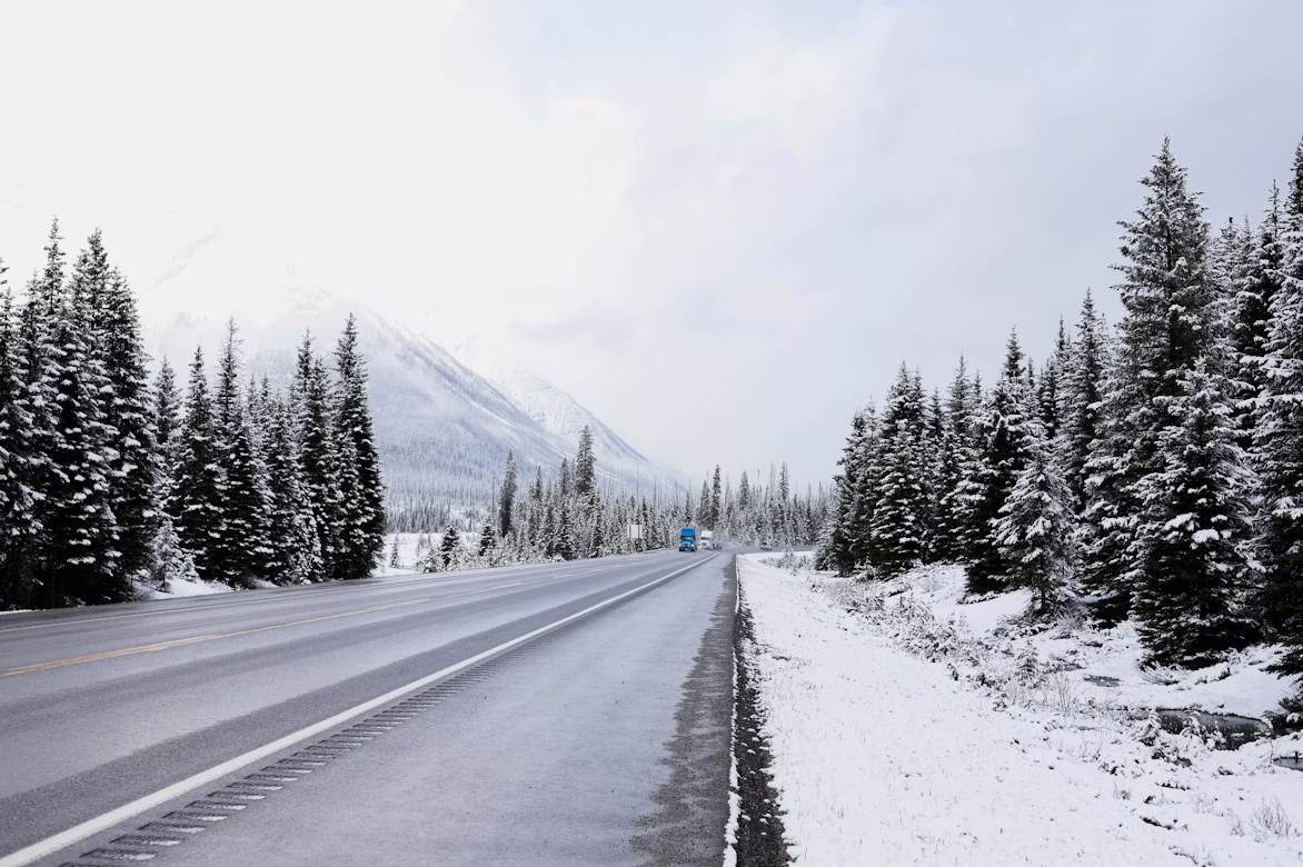 BridgeHaul Truck on Icy Winter Highway